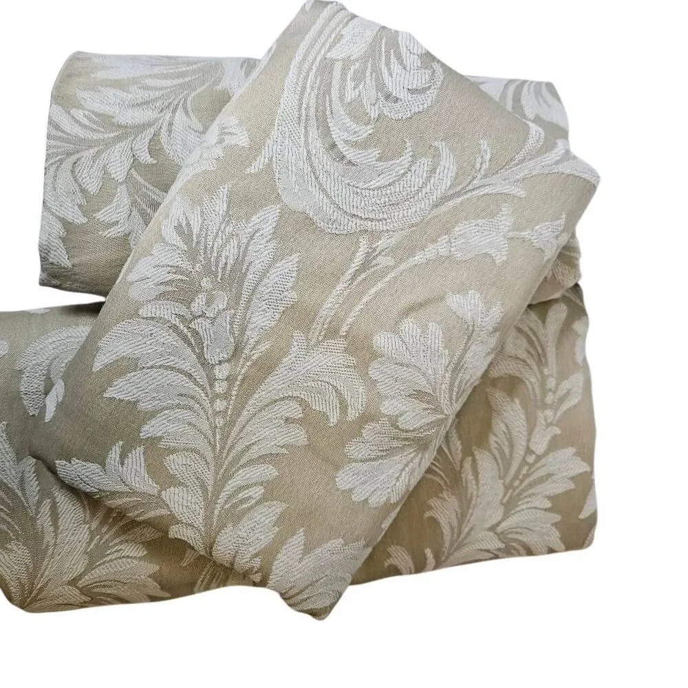 Bundle of 3 table cloths, tan/white floral design. 1 banquet,  2 square.